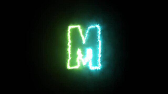 Letter M Decorative Animation, M With Glowing Electric In Haze Magic Flickering