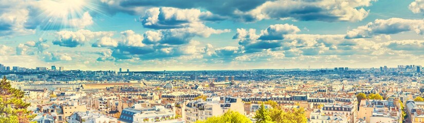 Fototapeta na wymiar Panorama city of Paris from Montmartre. Beautiful travel Paris cityscape, high resolution