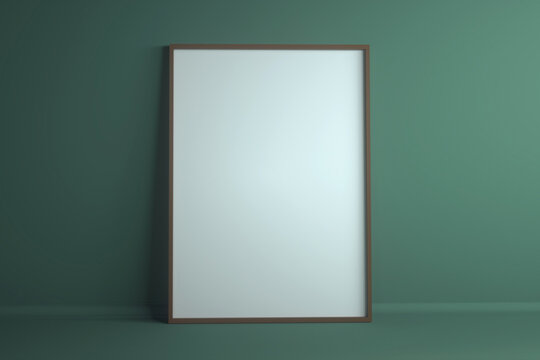 Empty white frame on green background. Mockup with copyspace. 3d rendering
