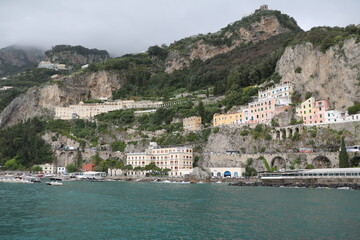 Fototapeta na wymiar Storm and rain in Amalfi on the Mediterranean Sea, Italy