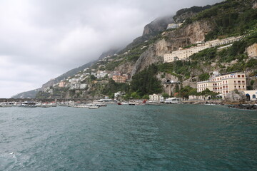 Fototapeta na wymiar Rain in Amalfi on the Mediterranean Sea, Italy
