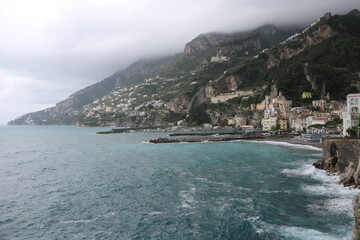 Rainy weather in Amalfi on the Mediterranean Sea, Italy