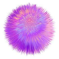 Fur colorful pompom. Fluffy  ball  with furry texture. Rainbow colors, pink and purple. Isolated object on white background. Vector illustration