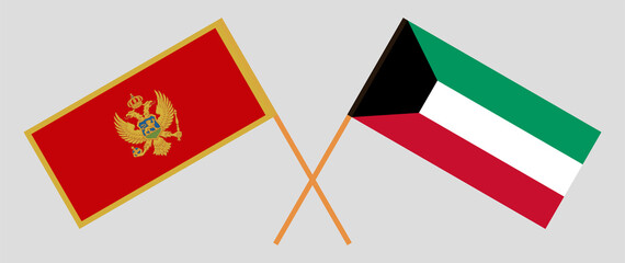 Crossed flags of Montenegro and Kuwait. Official colors. Correct proportion