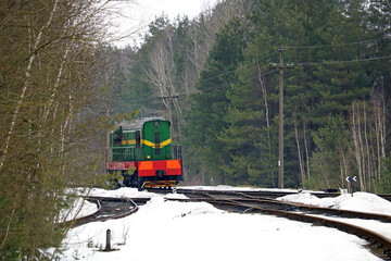 diesel locomotive in the woods