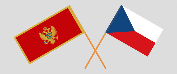 Crossed flags of Montenegro and Czech Republic. Official colors. Correct proportion