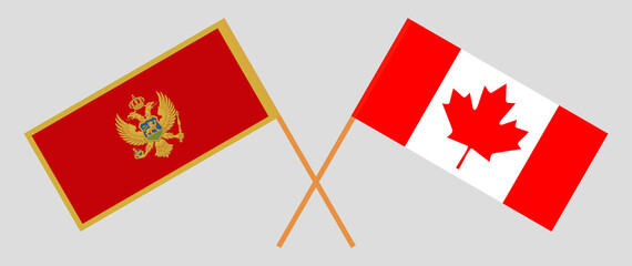 Crossed flags of Montenegro and Canada. Official colors. Correct proportion