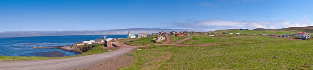 View of St. George Village in St. George Island, Pribilof Islands, Alaska, USA
