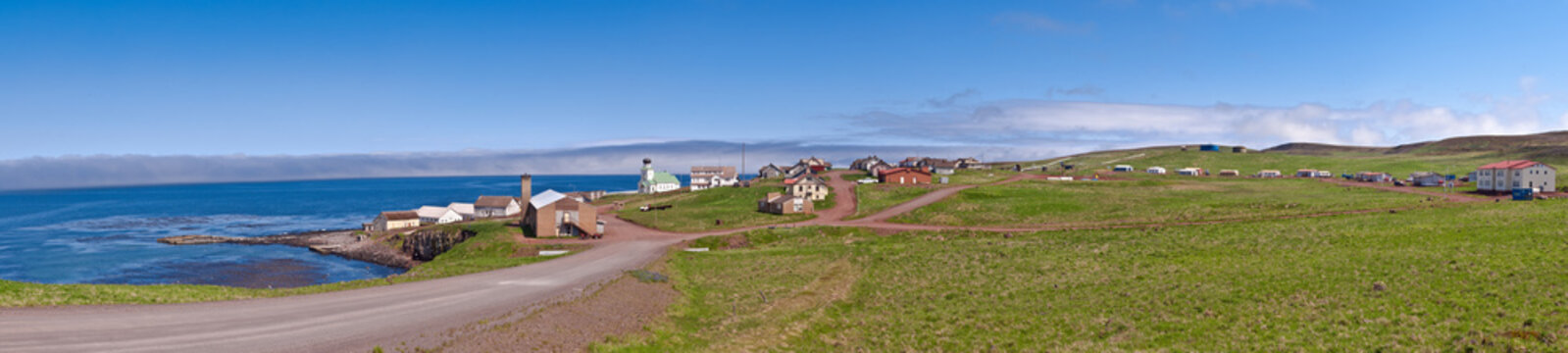 View of St. George Village in St. George Island, Pribilof Islands, Alaska, USA