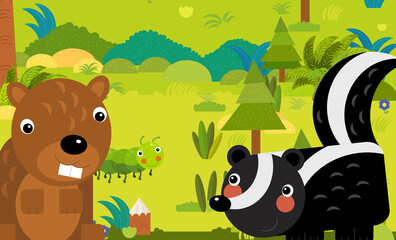 Obraz na płótnie Canvas cartoon scene with different european animals in the forest