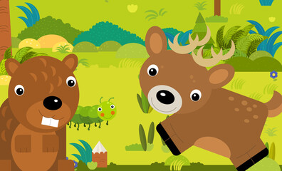 Obraz na płótnie Canvas cartoon scene with different european animals in the forest