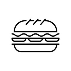 Burger thin line icon isolated on white. Cheeseburger, fast food, hamburger outline pictogram.