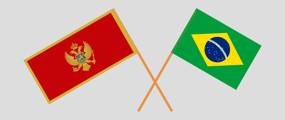 Crossed flags of Montenegro and Brazil. Official colors. Correct proportion