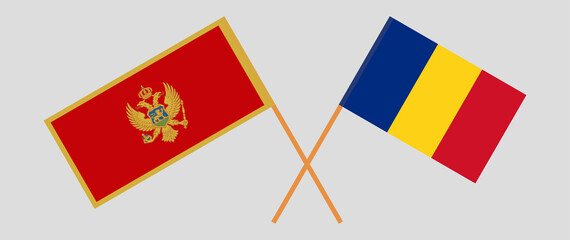 Crossed flags of Montenegro and Romania. Official colors. Correct proportion
