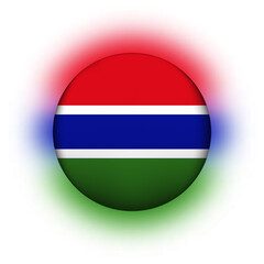 Glass light ball with flag of Gambia. Round sphere, template icon. Gambian national symbol. Glossy realistic ball, 3D abstract vector illustration highlighted on a white background. Big bubble