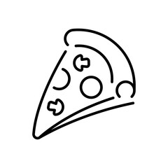 Pizza slice with ingredients thin line icon isolated on white. Fast food, snack outline pictogram.