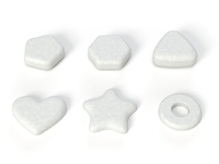 custom shaped white pills. 3d illustration isolated on white. suitable for medicine, healthcare and bodybuilding supplement themes