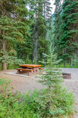 A picnic table in Manning Park, British Columbia, Canada.