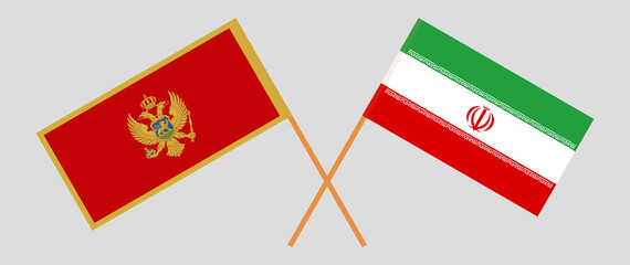 Crossed flags of Montenegro and Iran. Official colors. Correct proportion
