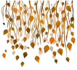 Vector season background with tree branches, orange leaves, decorative Birch branches. Vector illustration