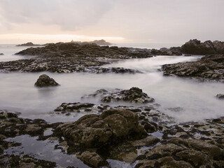Rocky beach at sunset