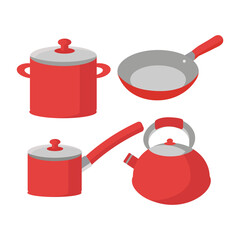 A set of red dishes from four items for design in the field of catering