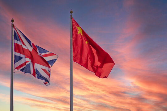 Great Britain and China flags sunset Partnerships trade