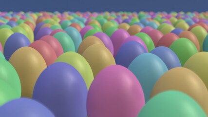 Fototapeta na wymiar Many colored painted Easter eggs on plane, 3D rendering