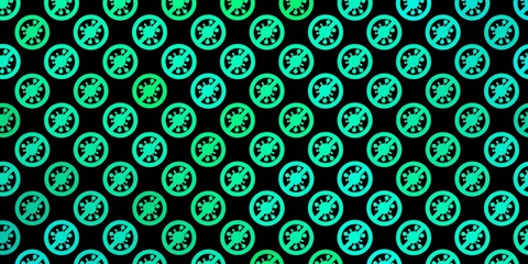 Dark Green vector background with covid-19 symbols.