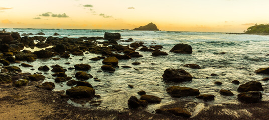 Sunset on Koki Beach With Alau Island in The Distance, Koki Beach Park, Hana, Maui, Hawaii, USA