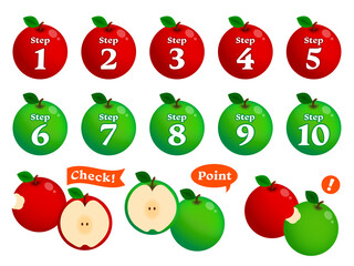  赤リンゴと青リンゴ　ステップ数字アイコンセット(step point check)