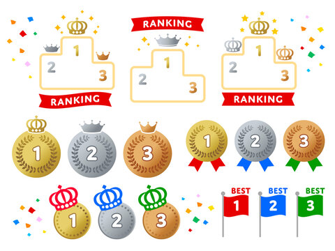 ランキングアイコンと表彰台のセット