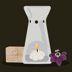 Candles beauty articles spa in dark background relax icon- Vector