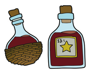 Potion bottles. Beaker, bottle and jar. Magic items. Potion making.
