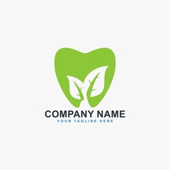 Dental care clinic logo design vector. Love and leaf icon sign.