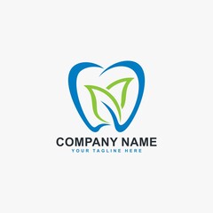 Dental care clinic logo design vector. Love and leaf icon sign.