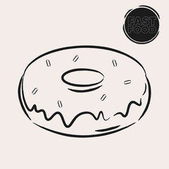 Isolated donut draw fast food delivery white background icon- Vector