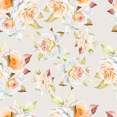 elegant watercolor floral and leaves seamless pattern