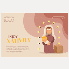 Isolated greeting card nativity beige birth jesus icon- Vector