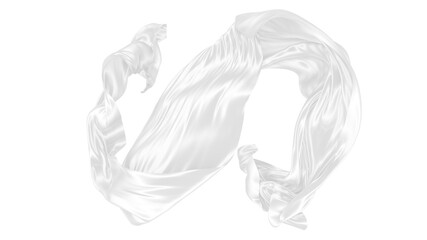 Beautiful flowing fabric of white wavy silk or satin. 3d rendering image.