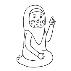 Muslim woman add advice or studying children,ramadan month, using mask and healthy protocol.Character illustration.