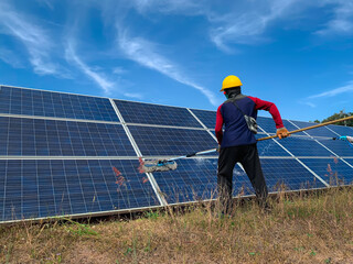The solar farm with blue sky(solar panel), alternative electricity source.
