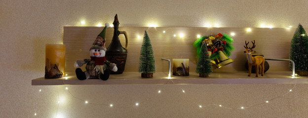 New Years accessories on the wall shelf