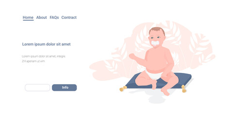 cute little toddler boy sitting with pacifier nipple infant child baby in diaper full length horizontal copy space