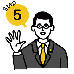 男性　ミドルエイジ 　士業　メガネ　ベクター　ポップ　ステップ　5
