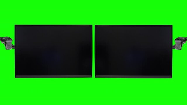 Futuristic Blank Monitor Displays Fly in from Sides over Green Screen
