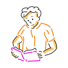 vector in book day colors, boy reading a book