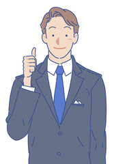 サムズアップをするスーツの男性 シンプル