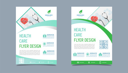 Medical health care flyer brochure template design, flyer template of health care with white background for text, space for picture and blue lines decoration. vector illustration 