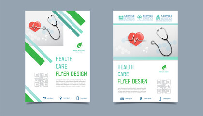 Medical health care flyer brochure template design, flyer template of health care with white background for text, space for picture and blue lines decoration. vector illustration 